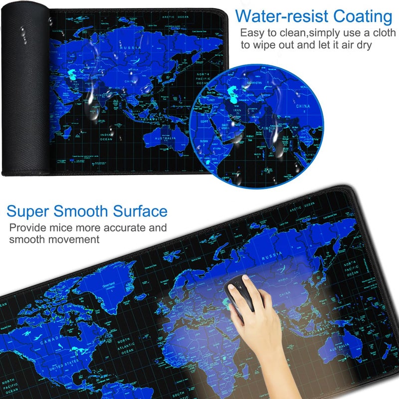 Naukay Gaming Mouse Pad, 31.5x15.7 inch Large Extended Computer Keyboard Mouse Mat, Water Resist Non-Slip Mousepad Rubber Base Long XXL Desk Mouse Pad for Work & Gaming, Office & Home, Blue Map - Image 3
