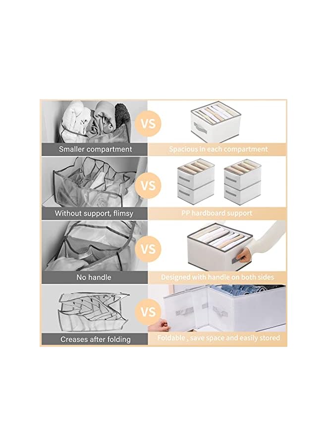 Green Tiger Wardrobe Clothes Organizer, 2 Pack 7 Grids Washable & Foldable Jeans Compartment Storage Closet Cabinet Organizer,Underwear Mesh Storage Boxes With Side Handles (Gray - 2pcs 7 Grids) - Image 4