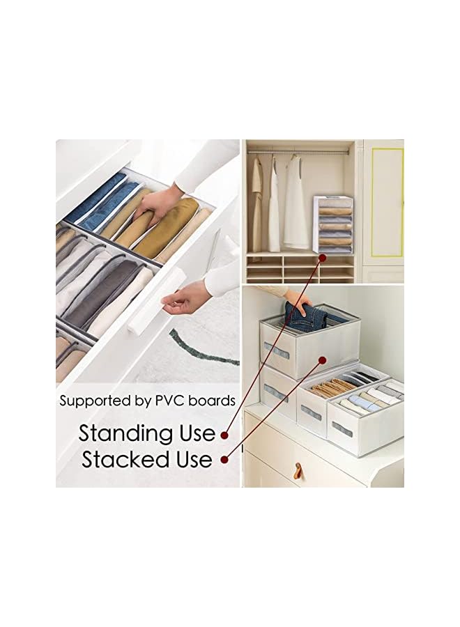 Green Tiger Wardrobe Clothes Organizer, 2 Pack 7 Grids Washable & Foldable Jeans Compartment Storage Closet Cabinet Organizer,Underwear Mesh Storage Boxes With Side Handles (Gray - 2pcs 7 Grids) - Image 2