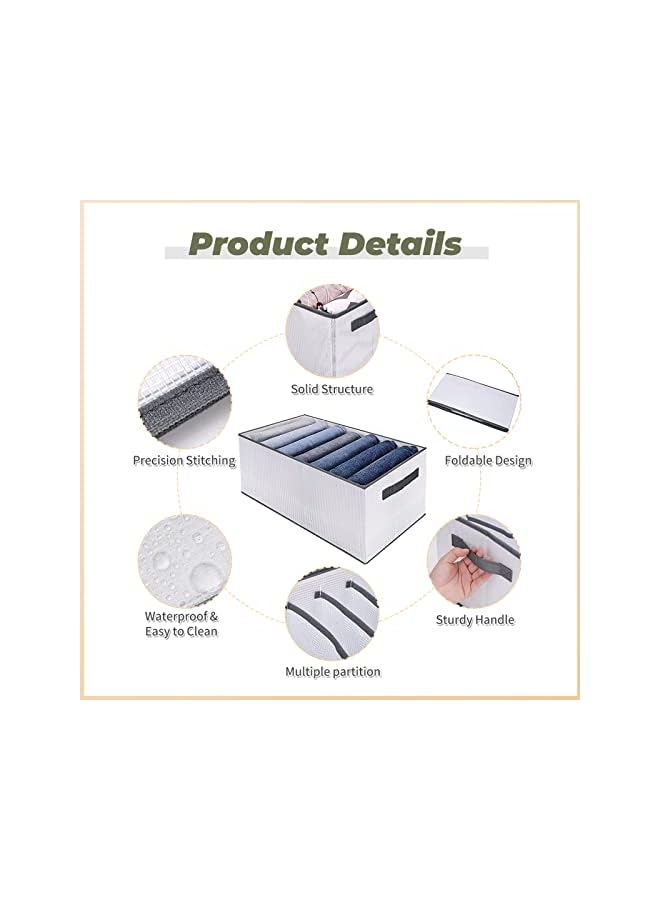 Green Tiger Wardrobe Clothes Organizer, 2 Pack 7 Grids Washable & Foldable Jeans Compartment Storage Closet Cabinet Organizer,Underwear Mesh Storage Boxes With Side Handles (Gray - 2pcs 7 Grids) - Image 3