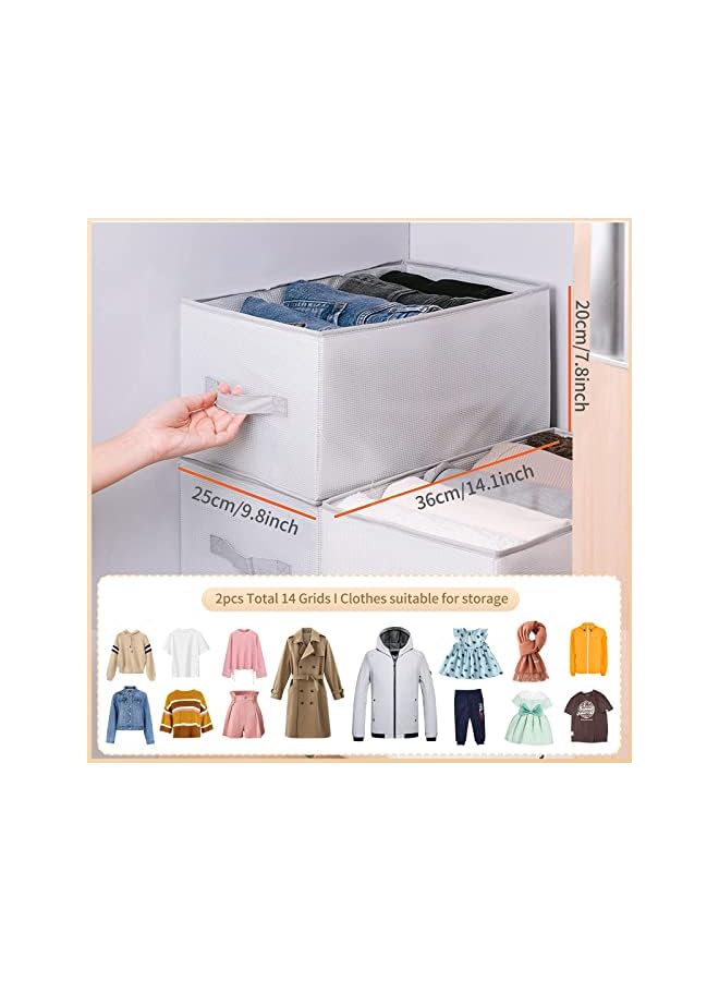 Green Tiger Wardrobe Clothes Organizer, 2 Pack 7 Grids Washable & Foldable Jeans Compartment Storage Closet Cabinet Organizer,Underwear Mesh Storage Boxes With Side Handles (Gray - 2pcs 7 Grids) - Image 5