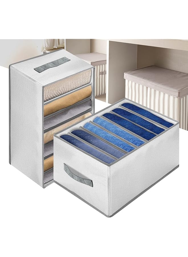 Green Tiger Wardrobe Clothes Organizer, 2 Pack 7 Grids Washable & Foldable Jeans Compartment Storage Closet Cabinet Organizer,Underwear Mesh Storage Boxes With Side Handles (Gray - 2pcs 7 Grids) - Image 1