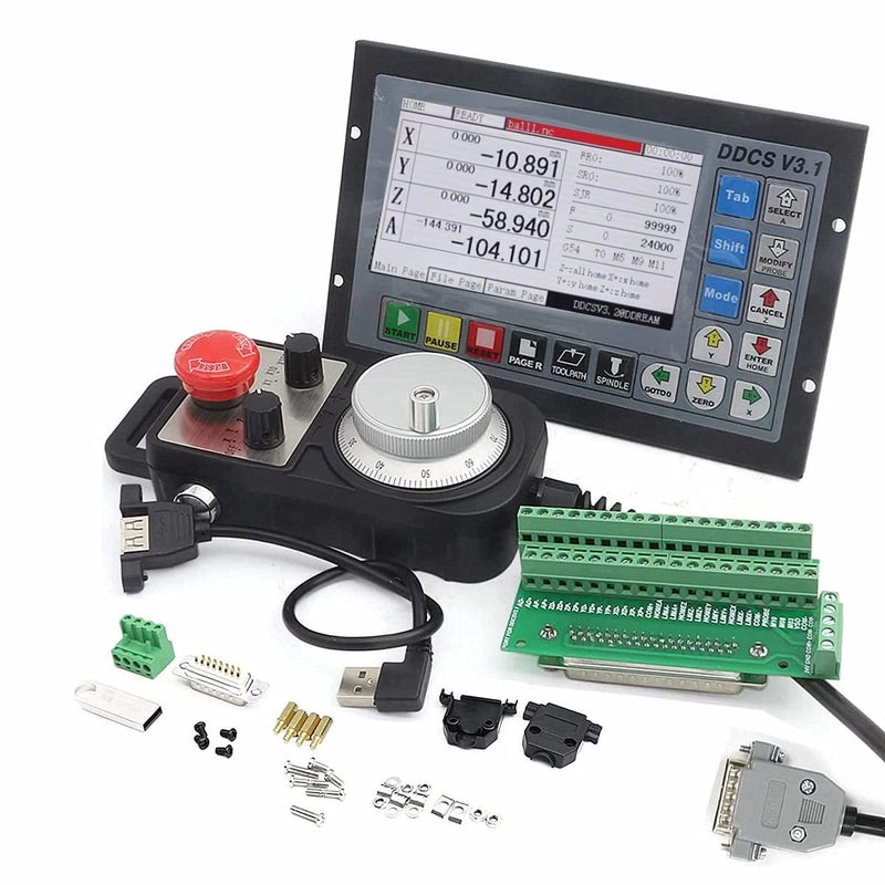 CNCTOPBAOS 4 Axis Offline Stand Alone CNC Motion Controller System DDCSV31ServoStepper Motor Control Replace Mach3 PLC100PPR MPG Handwheel with EStop for CNC Router Engraving Machine
