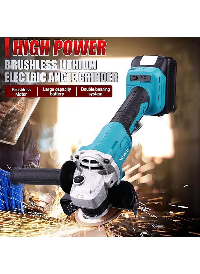 WEMART - Cordless Angle Grinder 20V Brushless Angle Grinder Kit Dual Battery And 3 Speed Adjustment 125Mm 8500Rpm Professional Electric Angle Grinders For Cutting Grinding Blue - Image 1