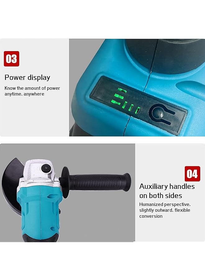 WEMART - Cordless Angle Grinder 20V Brushless Angle Grinder Kit Dual Battery And 3 Speed Adjustment 125Mm 8500Rpm Professional Electric Angle Grinders For Cutting Grinding Blue - Image 1