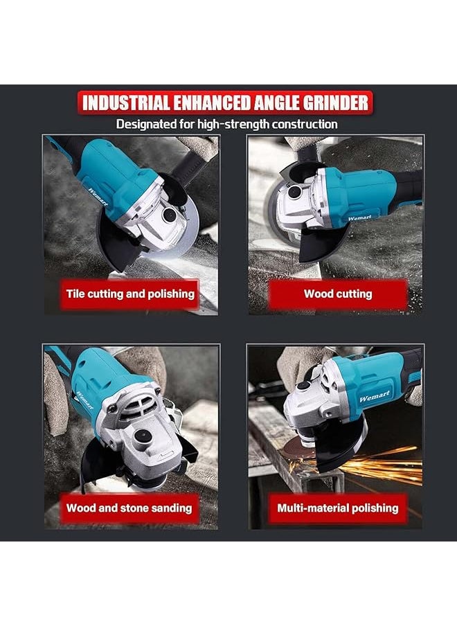 WEMART - Cordless Angle Grinder 20V Brushless Angle Grinder Kit Dual Battery And 3 Speed Adjustment 125Mm 8500Rpm Professional Electric Angle Grinders For Cutting Grinding Blue - Image 1