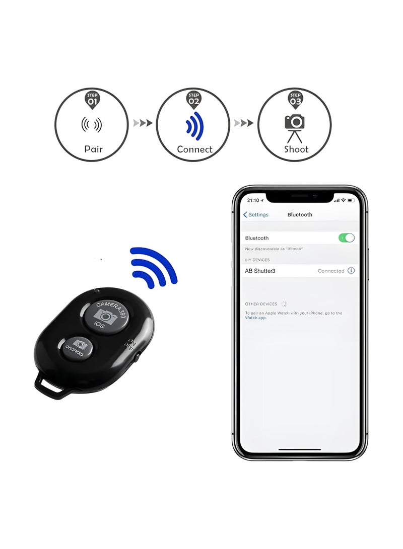 VEROX Bluetooth Shutter Remote – Wireless Selfie Stick Button for Photos & Videos – 2-Click Control – iOS & Android Compatible – Black - Image 2