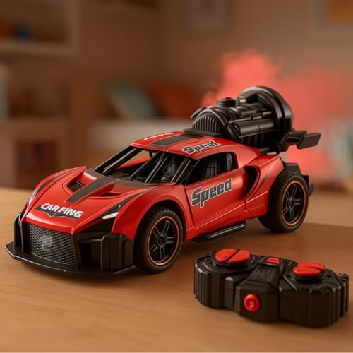 Storio Rechargeable Remote Control Metal Die-Cast Racing Car with Real Smoke Effect | Pull Back Action RC Sports Car for Kids | Durable, Stylish & Fun Vehicle for Boys - Red - Image 4