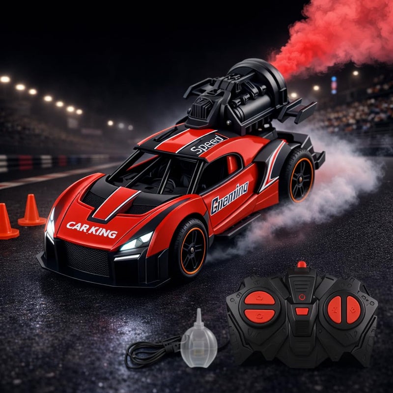 Storio Rechargeable Remote Control Metal Die-Cast Racing Car with Real Smoke Effect | Pull Back Action RC Sports Car for Kids | Durable, Stylish & Fun Vehicle for Boys - Red - Image 5
