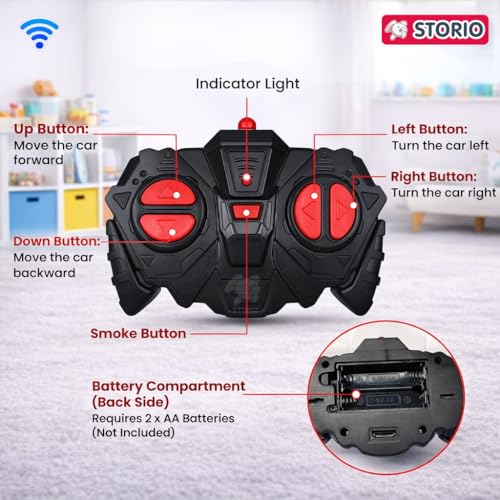 Storio Rechargeable Remote Control Metal Die-Cast Racing Car with Real Smoke Effect | Pull Back Action RC Sports Car for Kids | Durable, Stylish & Fun Vehicle for Boys - Red - Image 3