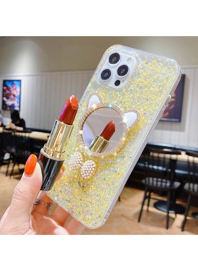 اس-توب جراب لهاتف iPhone 13 مصنوع من مادة TPU الإيبوكسي ذات المرآة المرصعة بالترتر والألماس وأذني القطة - Image 4