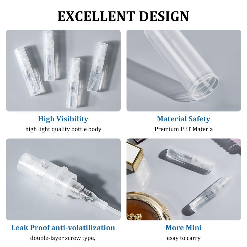 Chiallco Mini Perfume Sample Bottles, 2 ml Plastic Small Spray Bottle 10 Pack, Fine Mist, Portable Perfume Travel Refillable Bottle, Upgraded atomizer sprayer, Clear - Image 4