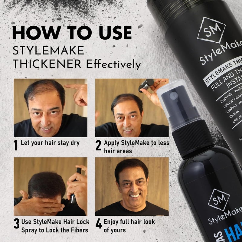 STYLEMAKE Thickener Hair Loss Concealer  Hair Building Fibers 28Gm  Hair Fibers For Thin  Fine Hair  Hair Thickening Fibers For Men  Women Dark Brown 28 Grams - Image 5