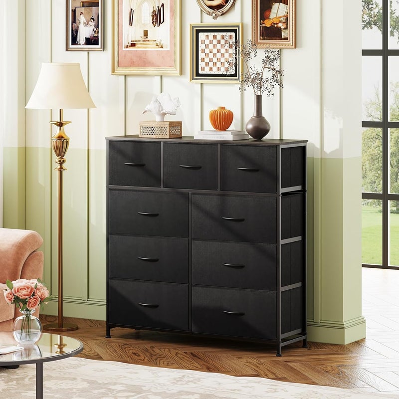Bentifar 9-Drawer Dresser, Fabric Storage Dresser, Tall Chest Organizer Unit, Fabric Organizer for Closet, Bedroom, Living Room, Hallway (Black) - Image 2