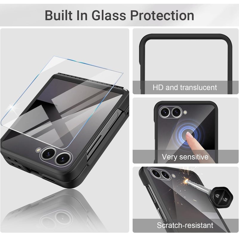 Kapa Textured Grip Hinge Protection Back Cover for Samsung Galaxy Z Flip7 / Z Flip 7 | with [Inbuilt Glass] Full Body Shockproof Hard Back Case (Black) - Image 5