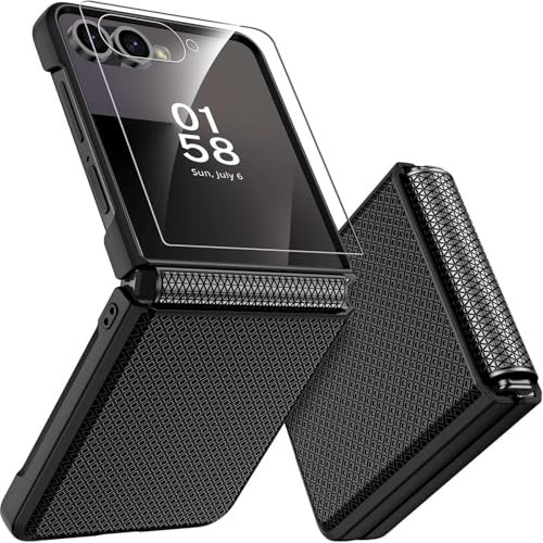 Kapa Textured Grip Hinge Protection Back Cover for Samsung Galaxy Z Flip7 / Z Flip 7 | with [Inbuilt Glass] Full Body Shockproof Hard Back Case (Black) - Image 1