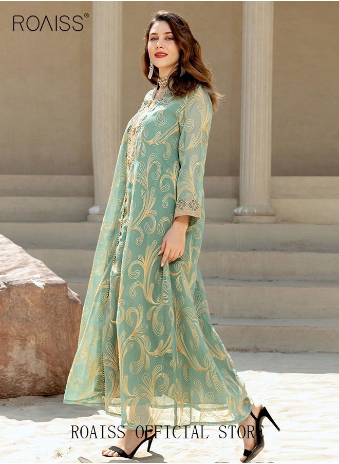 roaiss Women Luxury Stand Collar Graphic Printing Robe Maxi Dresses Exclusive Styles Modern Stylish Abaya Middle East Arabic Banquet Wedding Party Dress Women's Festival Clothing  - Image 3