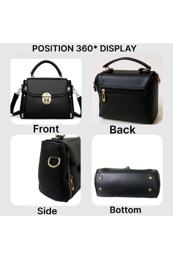 DAISY ROSE Women’s Stylish Faux Leather Crossbody Sling Bag with Adjustable Strap & Top Handle – Compact Shoulder Handbag with Front Zipper Pockets – Beige (Black) - Image 5