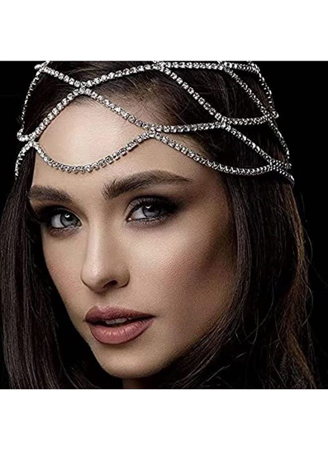 STONEFANS - StoneFans Rhinestone Mesh Headpiece Cap Silver Roaring 20s Crystal Flapper Head Chain Bridal Party Hair Accessories for Women Girls (Silver) - Image 1