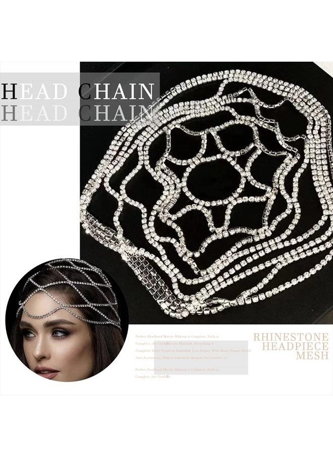 STONEFANS - StoneFans Rhinestone Mesh Headpiece Cap Silver Roaring 20s Crystal Flapper Head Chain Bridal Party Hair Accessories for Women Girls (Silver) - Image 1