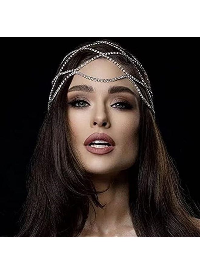 STONEFANS - StoneFans Rhinestone Mesh Headpiece Cap Silver Roaring 20s Crystal Flapper Head Chain Bridal Party Hair Accessories for Women Girls (Silver) - Image 1