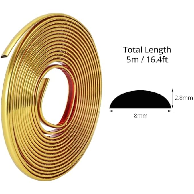 2 ROLLS 5M GOLD PEEL AND STICK WALL MOULDING,SELF-ADHESIVE EDGING STRIP FOR FLOOR, WALL, CEILING & MORE, 8MM WIDTH - Image 2