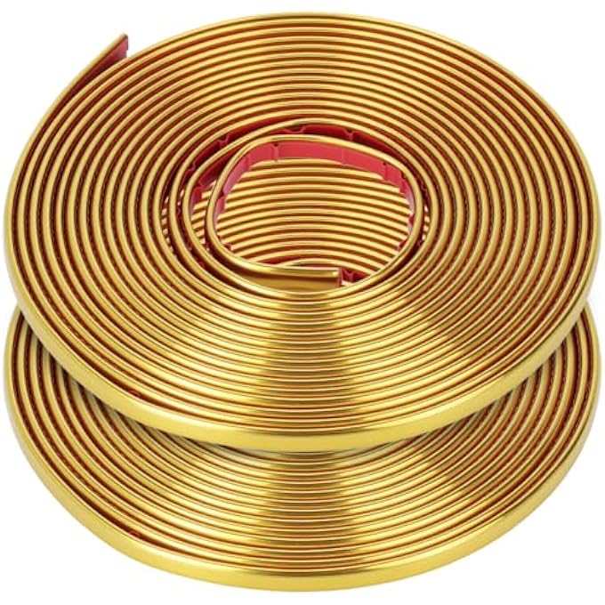 2 ROLLS 5M GOLD PEEL AND STICK WALL MOULDING,SELF-ADHESIVE EDGING STRIP FOR FLOOR, WALL, CEILING & MORE, 8MM WIDTH - Image 1