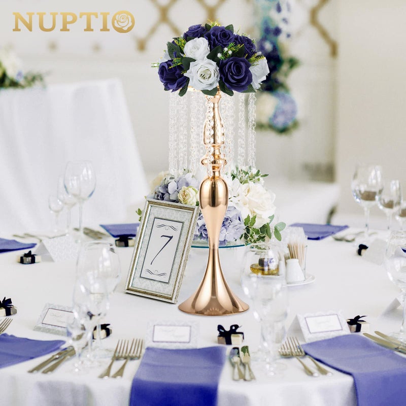 NUPTIO Artificial Flower Centrepieces for Tables - 6 Pcs Navy Blue & White Fake Flowers Roses Balls 9.5in Diameter - Silk Faux Rose Arrangement for Wedding Party Centerpiece Table Decorations - Image 3