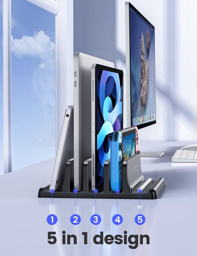 VAYDEER 3-Slot Vertical Laptop Stand Made of Premium ABS Plastic 4 in 1 Design Space-Saving Adjustable Desk Organizer for All MacBook/Chromebook/Surface - Image 2