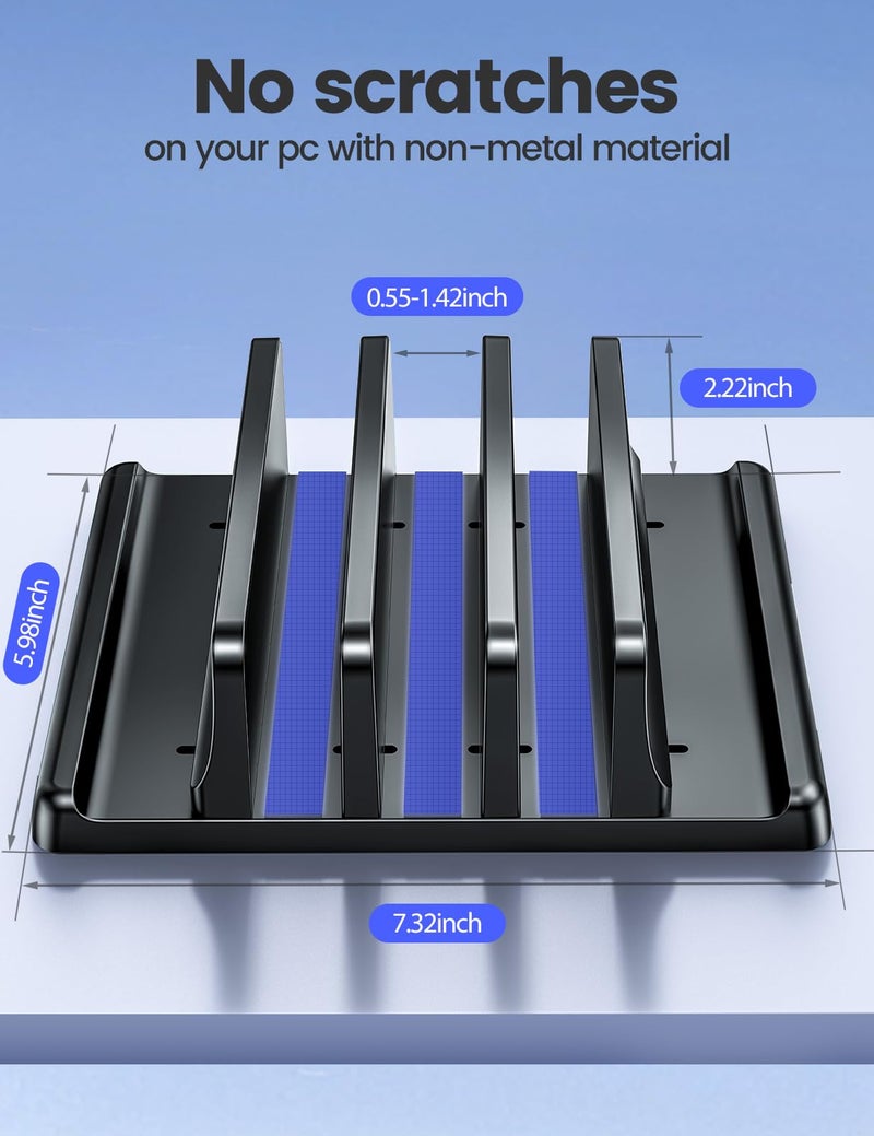 VAYDEER 3-Slot Vertical Laptop Stand Made of Premium ABS Plastic 4 in 1 Design Space-Saving Adjustable Desk Organizer for All MacBook/Chromebook/Surface - Image 4