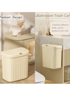 Cuken Kitchen Hanging Trash Can with Lid, 3.2 Gallon Waste Bin, Small Plastic Compost Bin for Counter Top or Under Sink Wall, Mounted Garbage Can for Bedroom, Bathroom, Cabinet, Car and Office(Yellow)  - Image 5