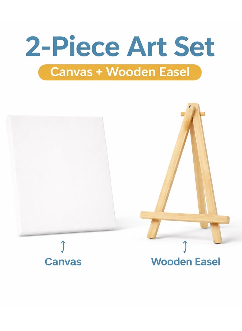 Dozen Artist Canvas with Wooden Easel for Painting – Premium White Cotton Stretched Canvas Board, Blank Painting Canvas for Acrylic Oil Watercolor, Art Canvas Set for Kids, Beginners, Students & Professional Artists, Art Supplies for Home School - Image 2