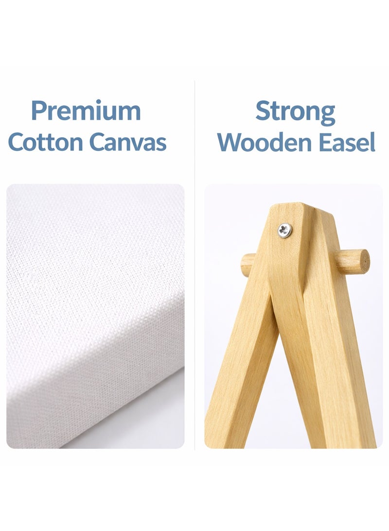 Dozen Artist Canvas with Wooden Easel for Painting – Premium White Cotton Stretched Canvas Board, Blank Painting Canvas for Acrylic Oil Watercolor, Art Canvas Set for Kids, Beginners, Students & Professional Artists, Art Supplies for Home School - Image 4