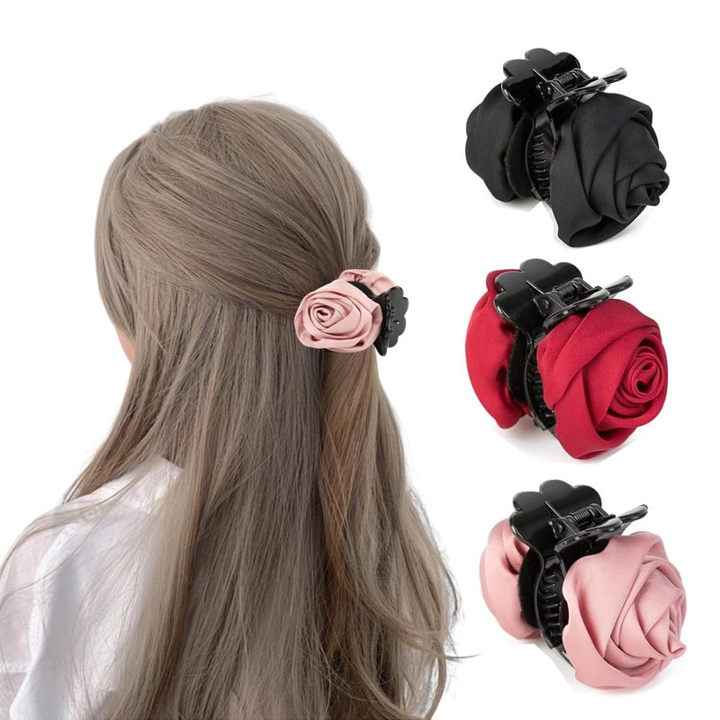 M'AYCREATE MAYCREATE® 3Pcs Hair Clips for Woman, Flower Claw Clip, Rose Clutchers for Hair Claw Clips Clutcher for Women, Small Decorative Hair Accessories for Woman Girls Half-Up Styles, Half Updos - Image 1