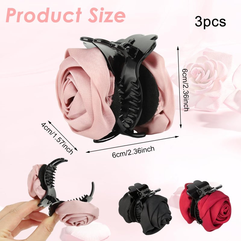 M'AYCREATE MAYCREATE® 3Pcs Hair Clips for Woman, Flower Claw Clip, Rose Clutchers for Hair Claw Clips Clutcher for Women, Small Decorative Hair Accessories for Woman Girls Half-Up Styles, Half Updos - Image 2
