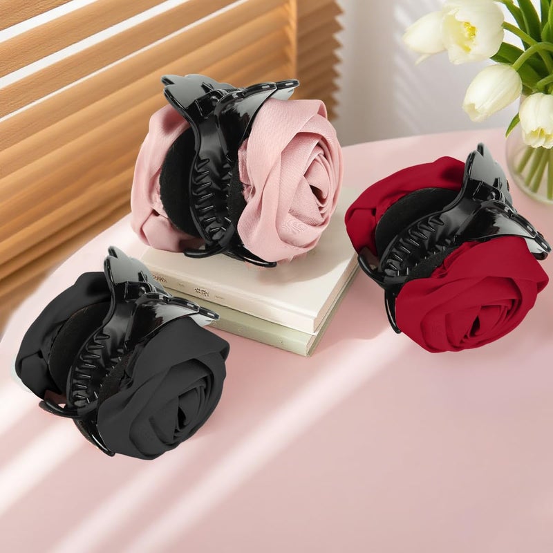 M'AYCREATE MAYCREATE® 3Pcs Hair Clips for Woman, Flower Claw Clip, Rose Clutchers for Hair Claw Clips Clutcher for Women, Small Decorative Hair Accessories for Woman Girls Half-Up Styles, Half Updos - Image 4