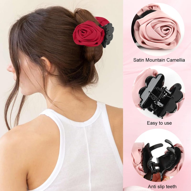 M'AYCREATE MAYCREATE® 3Pcs Hair Clips for Woman, Flower Claw Clip, Rose Clutchers for Hair Claw Clips Clutcher for Women, Small Decorative Hair Accessories for Woman Girls Half-Up Styles, Half Updos - Image 3