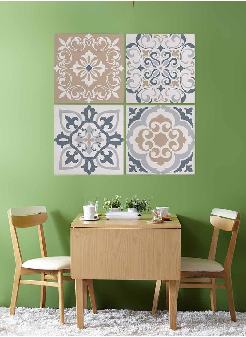 LOWHA Set Of 4 Framed Square Canvas Wall Arts Stretched Over Wooden Frame, Ceramic Tiles Painting, For Home, Living Room, Office Decor  - Image 1