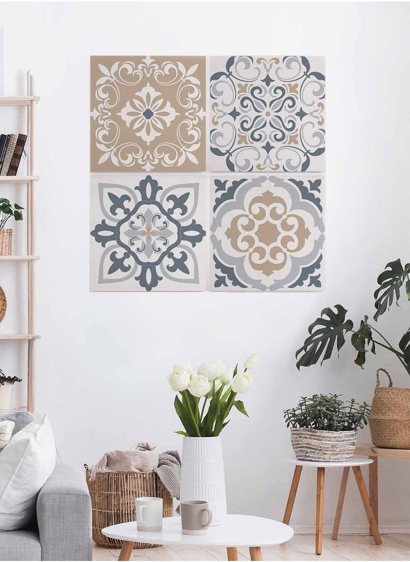 LOWHA Set Of 4 Framed Square Canvas Wall Arts Stretched Over Wooden Frame, Ceramic Tiles Painting, For Home, Living Room, Office Decor  - Image 3