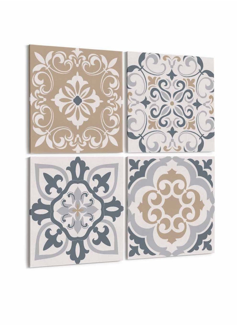 LOWHA Set Of 4 Framed Square Canvas Wall Arts Stretched Over Wooden Frame, Ceramic Tiles Painting, For Home, Living Room, Office Decor  - Image 4