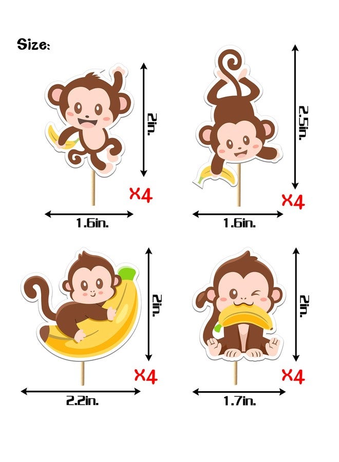 WPARHUS 32Pcs Monkey Cupcake Toppers -Monkey Cupcake Decorations fit for Girls Boys Cake Decoration,animal theme Birthday Party Supplies - Image 2
