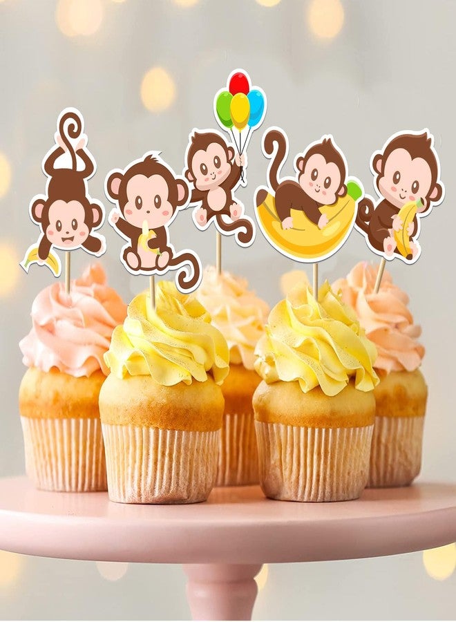 WPARHUS 32Pcs Monkey Cupcake Toppers -Monkey Cupcake Decorations fit for Girls Boys Cake Decoration,animal theme Birthday Party Supplies - Image 4