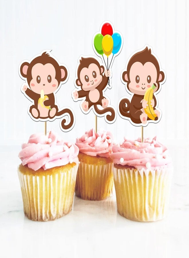 WPARHUS 32Pcs Monkey Cupcake Toppers -Monkey Cupcake Decorations fit for Girls Boys Cake Decoration,animal theme Birthday Party Supplies - Image 5