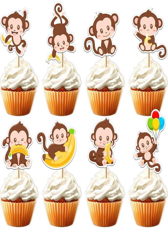 WPARHUS 32Pcs Monkey Cupcake Toppers -Monkey Cupcake Decorations fit for Girls Boys Cake Decoration,animal theme Birthday Party Supplies - Image 1