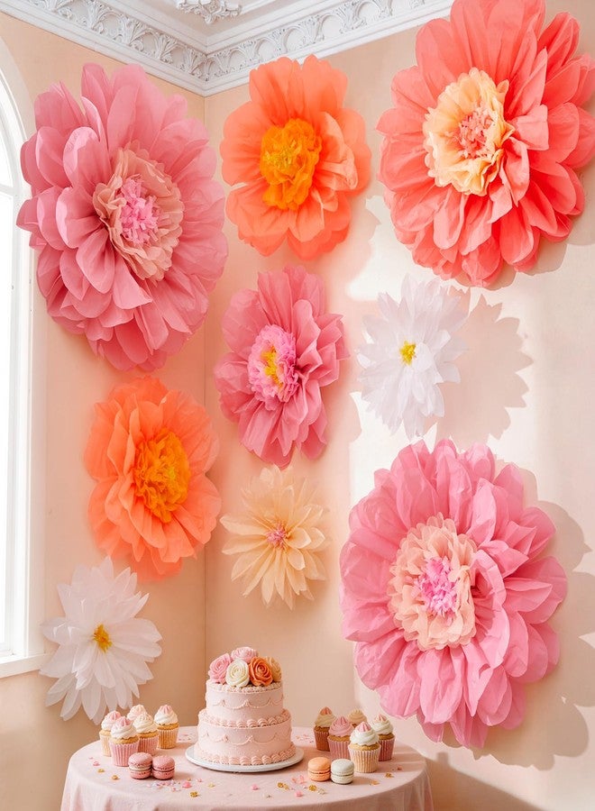 Alecono 9 Pcs Giant Paper Flowers, Extra Large Handcrafted Tissue Paper Flowers Decorations for Wall, Crepe Floral for Mexican Fiesta, Wedding Backdrop, Bridal Shower Birthday Party Decor(24" 20" 14") - Image 1
