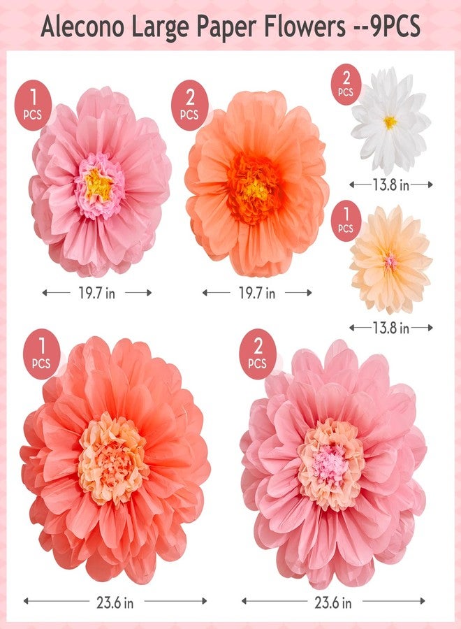 Alecono 9 Pcs Giant Paper Flowers, Extra Large Handcrafted Tissue Paper Flowers Decorations for Wall, Crepe Floral for Mexican Fiesta, Wedding Backdrop, Bridal Shower Birthday Party Decor(24" 20" 14") - Image 4