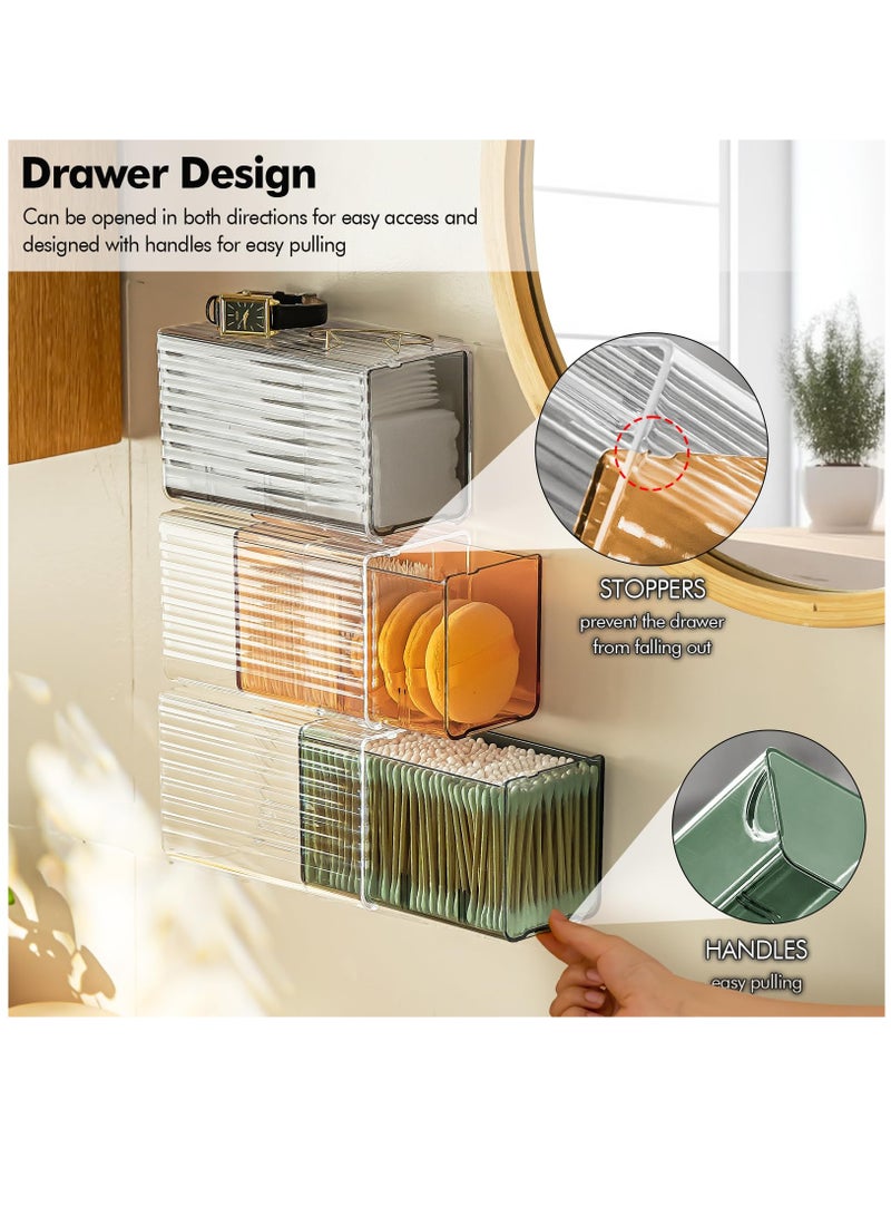 Excefore صندوق تخزين مثبت على الحائط، حاوية أعواد قطنية مع فاصل، منظم للأغراض الصغيرة للحمام لأعواد القطن، وكرات القطن، ودبابيس الشعر، وخيط تنظيف الأسنان، وشريط مطاطي، مجموعة من 3 قطع - Image 3