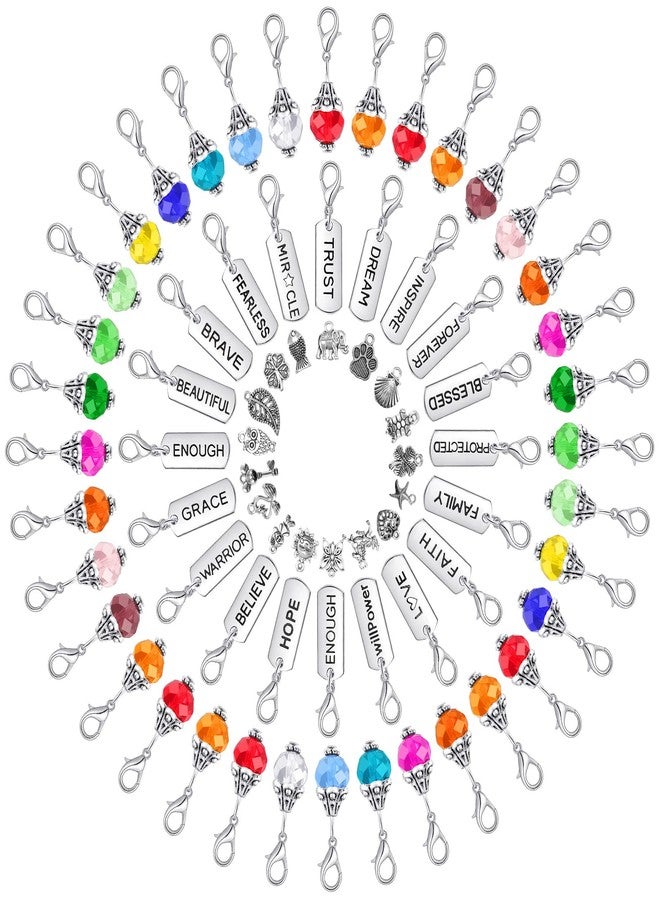 Mtlee 110 Pieces Crystal Dangle Charms Set Glass Drop Dangle Beads Inspiration Word Charms with Lobster Clasp Silver Metal Mixed for Jewelry Making Zipper DIY Crafting - Image 1