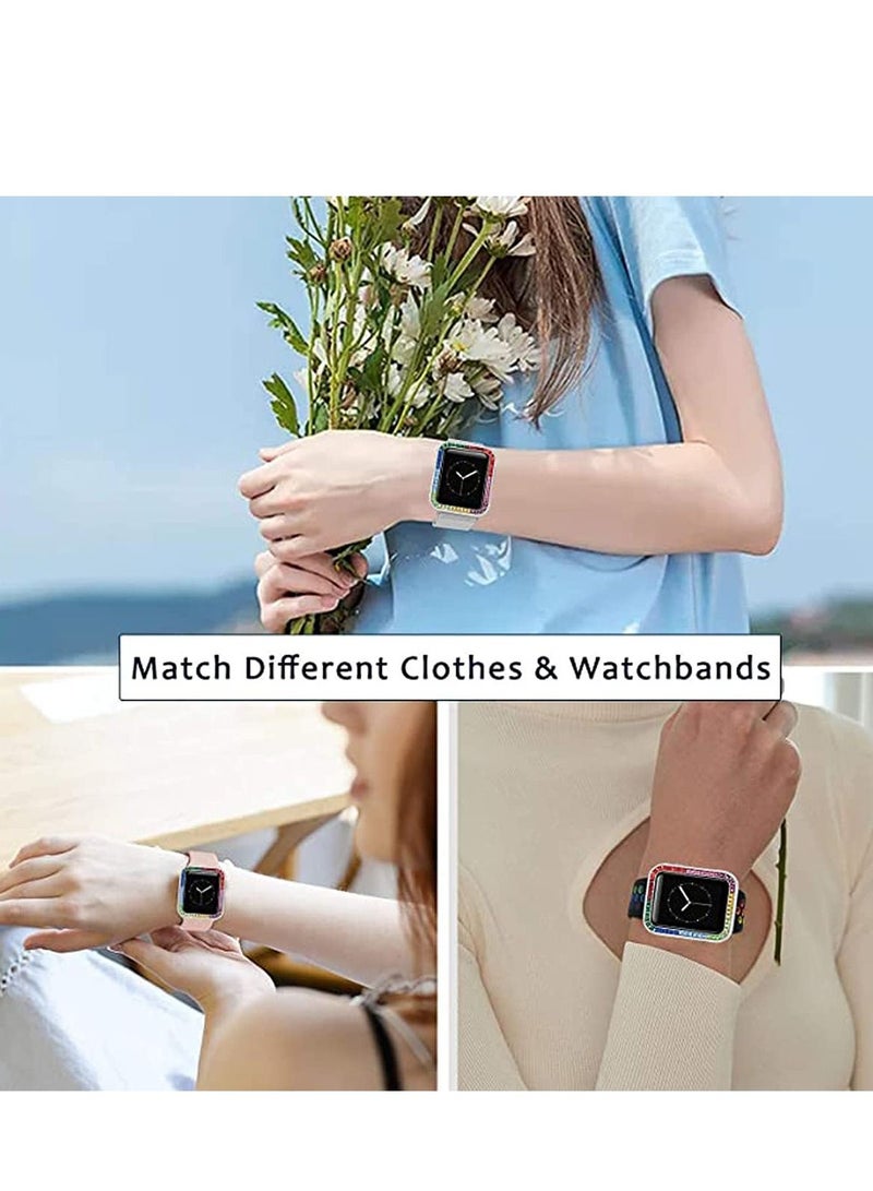 Y&D Compatible for Watch Case Suitable Iwatch 6 Generation 5/ 4/ 3/ 2/ 1 Protective 42mm Color Diamond Silver Type Colorful Square IWatch Cover Frame with Women and Men - Image 4