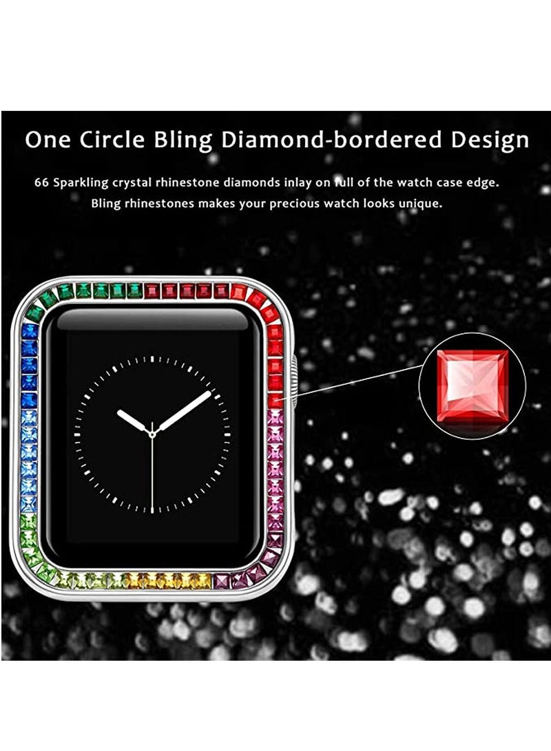 Y&D Compatible for Watch Case Suitable Iwatch 6 Generation 5/ 4/ 3/ 2/ 1 Protective 42mm Color Diamond Silver Type Colorful Square IWatch Cover Frame with Women and Men - Image 2